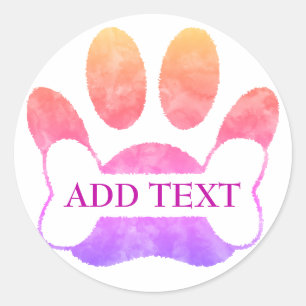 Dog Paw Print And Bone Colourful Watercolor Custom Classic Round Sticker