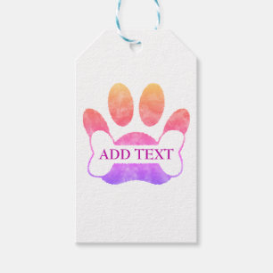 Dog Paw Print And Bone Colourful Watercolor Custom Gift Tags