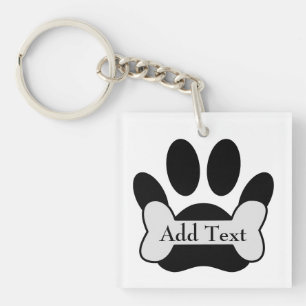 Dog Paw Print And Bone Keychain