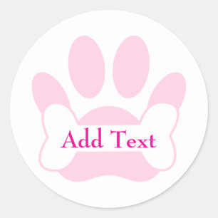 Dog Paw Print And Bone Light Pink Classic Round Sticker