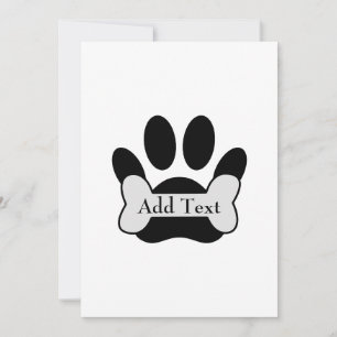 Dog Paw Print And Bone Magnet Invitation
