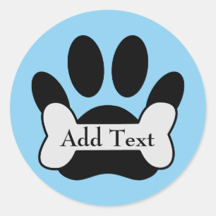 Dog Paw Print And Bone On Baby Blue Classic Round Sticker