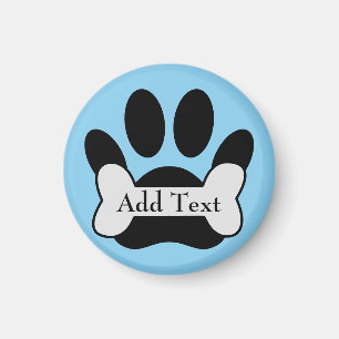 Dog Paw Print And Bone On Baby Blue Magnet