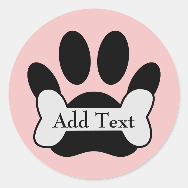 Dog Paw Print And Bone On Baby Pink Classic Round Sticker (Front)