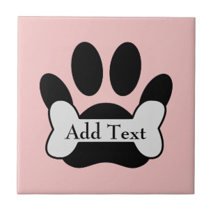 Dog Paw Print And Bone On Baby Pink Editable Tile