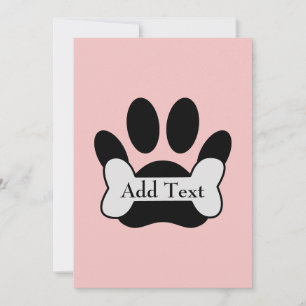 Dog Paw Print And Bone On Baby Pink Invitation