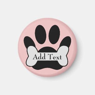 Dog Paw Print And Bone On Baby Pink Magnet