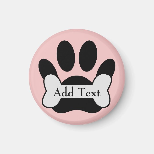 Dog Paw Print And Bone On Baby Pink Magnet (Front)