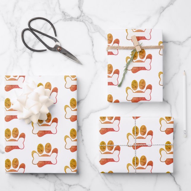 Dog Paw Print And Bone Pattern With Texture Wrapping Paper Sheet (Front)