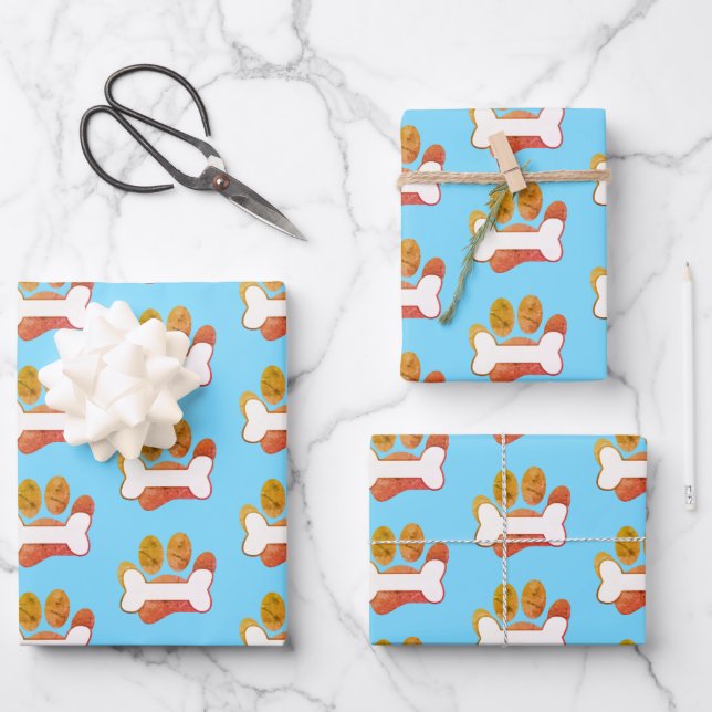 Dog Paw Print And Bone Pattern With Texture Wrapping Paper Sheet (Front)