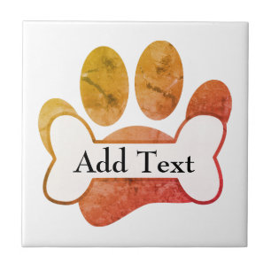 Dog Paw Print And Bone With Texture Custom Text Tile