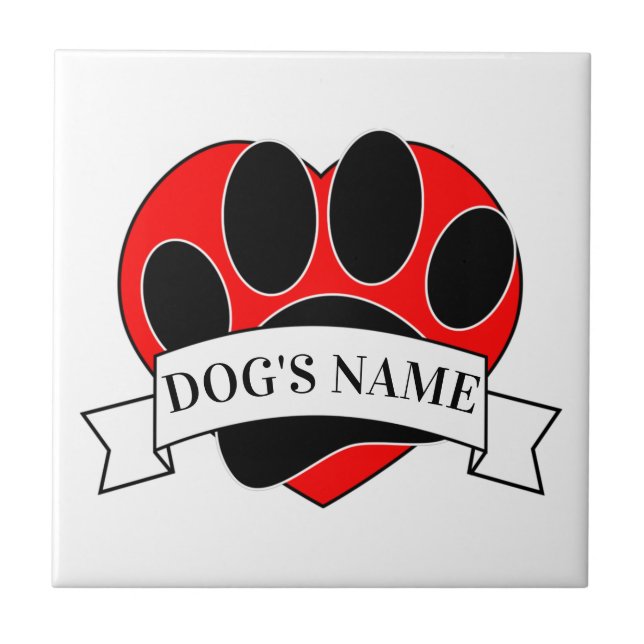 Dog Paw Print And Heart With Custom Name  Ceramic  Tile (Front)