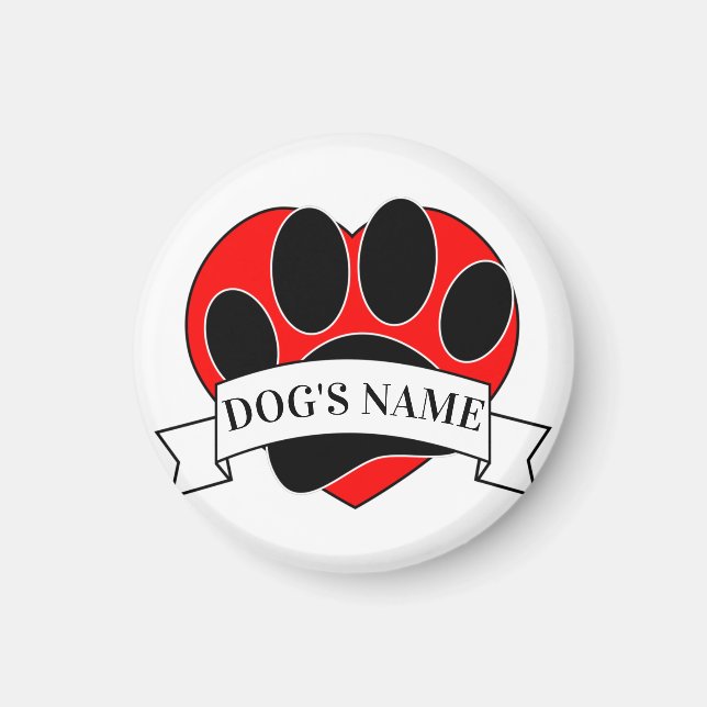 Dog Paw Print And Heart With Custom Name Magnet (Front)