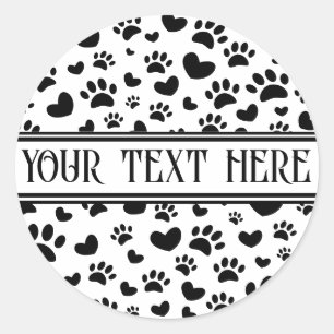 Dog Paw Print and Hearts With Custom Name Classic Round Sticker