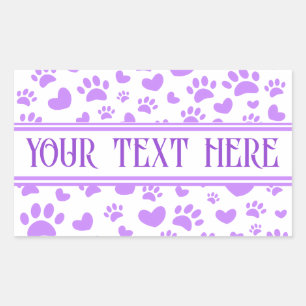 Dog Paw Print and Hearts With Custom Name Purple Rectangular Sticker