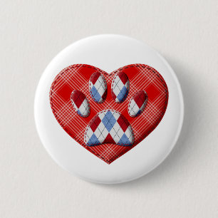 Dog Paw Print And Red Heart Drawing 6 Cm Round Badge