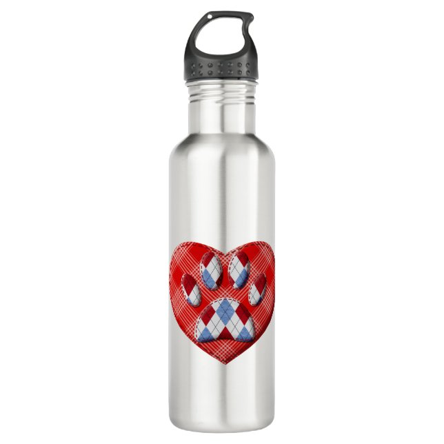 Dog Paw Print And Red Heart Drawing 710 Ml Water Bottle (Front)