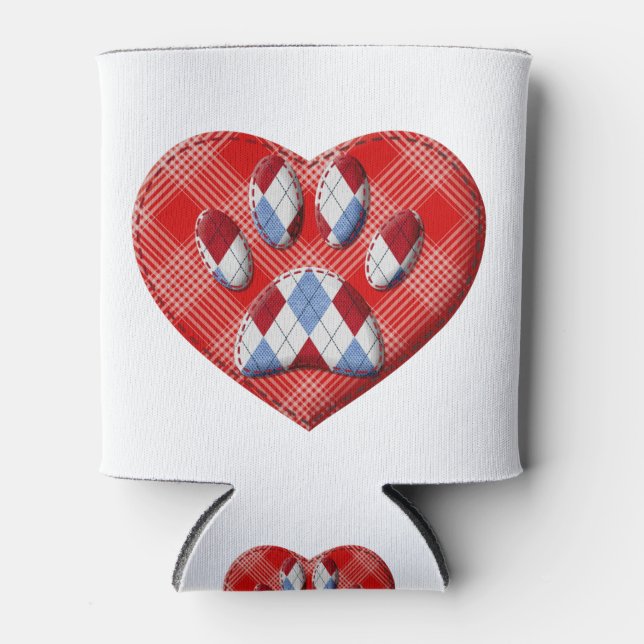 Dog Paw Print And Red Heart Drawing Can Cooler (Front)