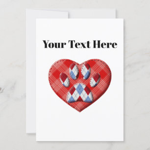 Dog Paw Print And Red Heart Drawing Invitation