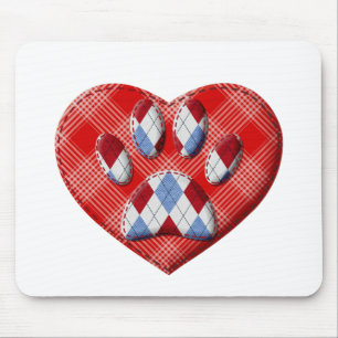 Dog Paw Print And Red Heart Drawing Mouse Mat