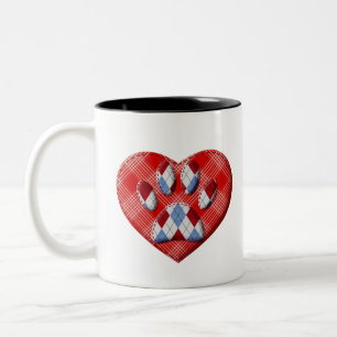 Dog Paw Print And Red Heart Drawing Two-Tone Coffee Mug
