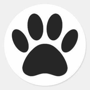 Dog Paw Print Art Black and White Classic Round Sticker