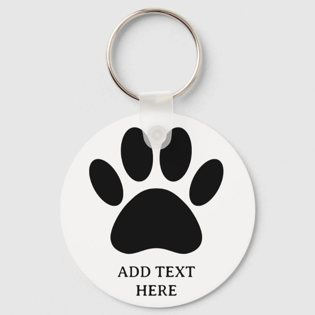 Dog Paw Print Art Black and White Custom Text Key Ring (Front)