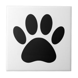 Dog Paw Print Art Black and White Pet Tile
