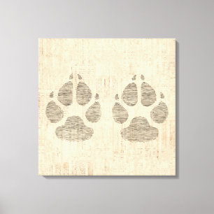Dog Paw Print Art with Script Paper Background