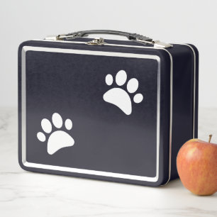 Dog Paw Print Black Metal Lunch Box