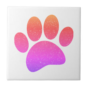 Dog Paw Print Cartoon Old Distressed Paper Print Tile