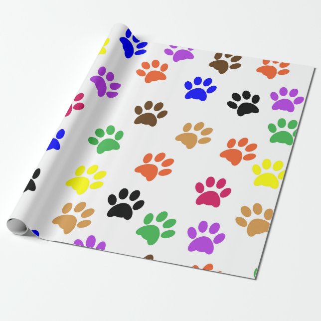 Dog Paw Print colour Pattern Wrapping Paper (Unrolled)