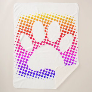 Dog Paw Print Colourful Halftone Background  Sherpa Blanket
