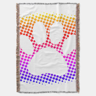 Dog Paw Print Colourful Halftone Background Throw Blanket