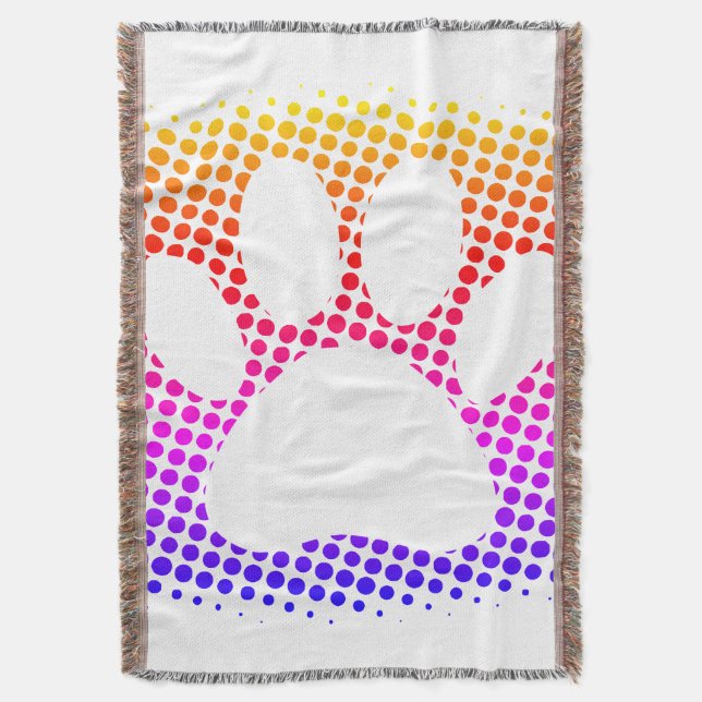 Dog Paw Print Colourful Halftone Background Throw Blanket (Front Vertical)