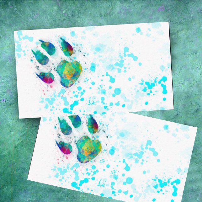 dog paw print colourful watercolor paint design business card (Creator Uploaded)