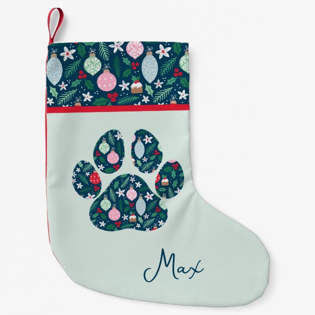 Dog Paw Print Custom Name Christmas Stocking (Front)
