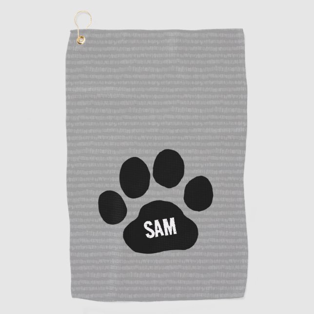Dog Paw Print Custom Name Initials Golf Towel (Front)