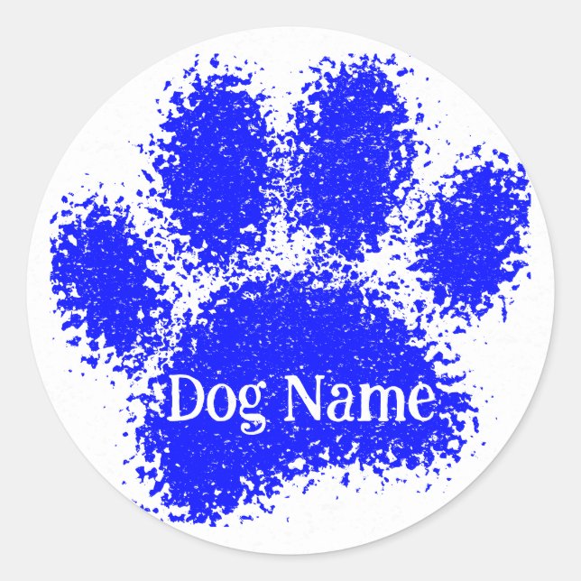 Dog Paw Print Custom Name Rubber Stamp Effect Classic Round Sticker (Front)