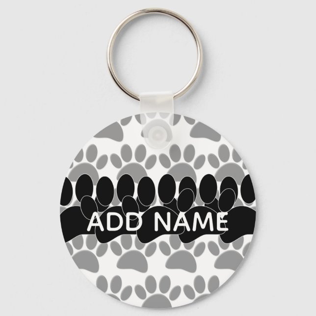 Dog Paw Print Custom Personalized Name Key Ring (Back)