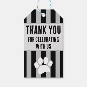 Dog Paw Print Custom Text Black And Grey Gift Tags