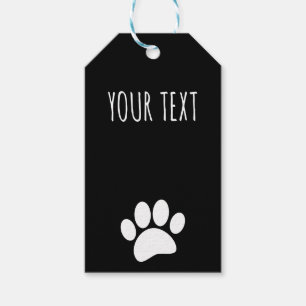 Dog Paw Print Custom Text Black Pet Gift Tags