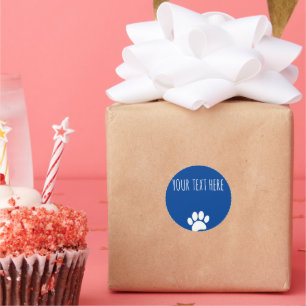 Dog Paw Print Custom Text Blue Classic Round Sticker