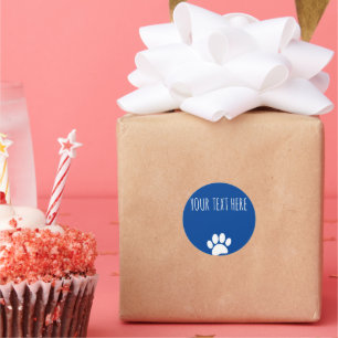 Dog Paw Print Custom Text Blue Classic Round Sticker