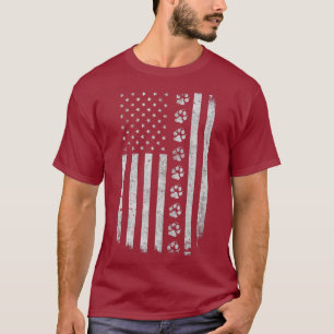 Dog Paw Print Distressed American Flag Police T-Shirt