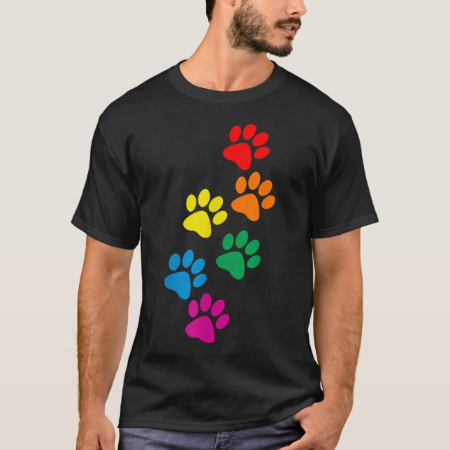 Dog Paw Print Dog Pride  Rainbow T-Shirt (Front)