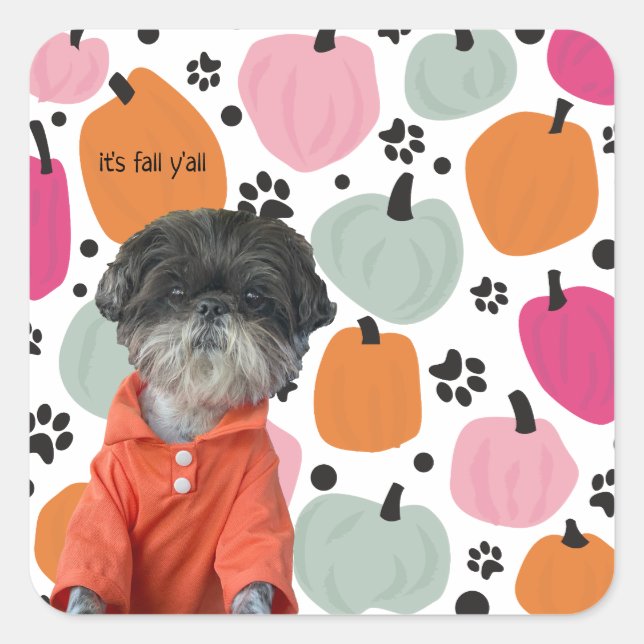 Dog Paw Print Fall Add Your Own Custom Pumpkin Square Sticker (Front)