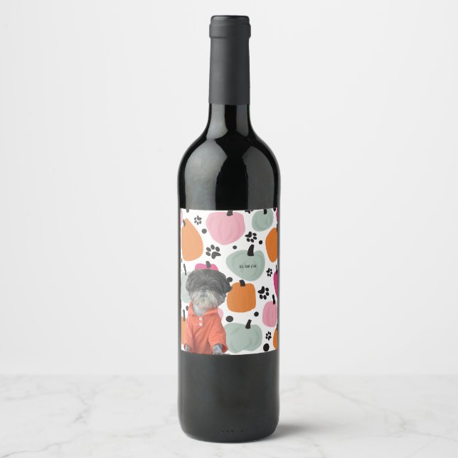 Dog Paw Print Fall Add Your Own Custom Pumpkin Wine Label (Front)
