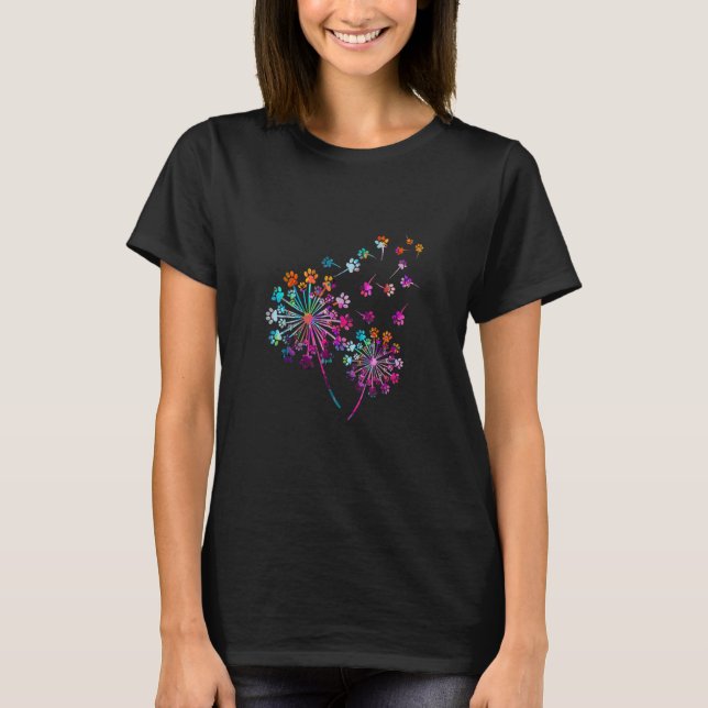 Dog Paw Print Flower Dandelion Christmas T-Shirt (Front)