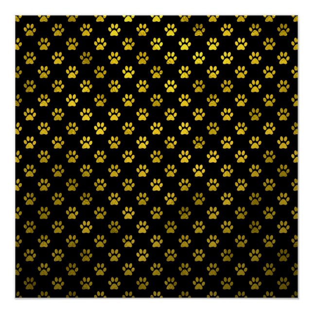 Dog Paw Print Gold Black Background Metallic Faux (Front)